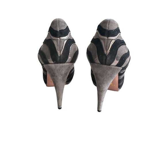 PRADA Gray Black Suede Animal Print Heels Size 40.5 - Picture 11 of 12